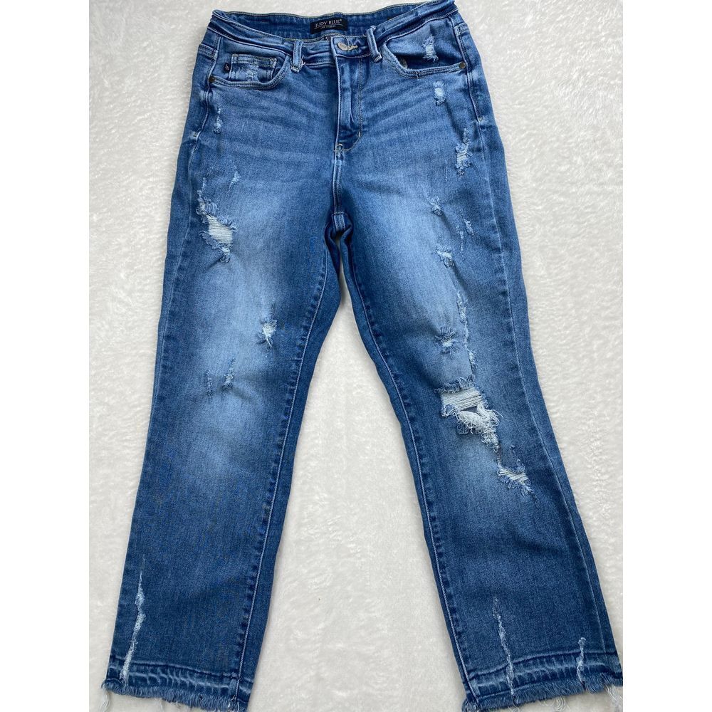 Judy Blue Distressed Straight Fit Denim Jeans Casual Ripped Light Wash Size 5/27